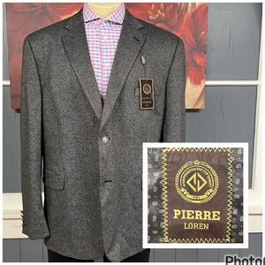 Pierre Loren Blazer Metal Buttons Polyester Blend Stretch‎ Jacket Mens 48R Gray